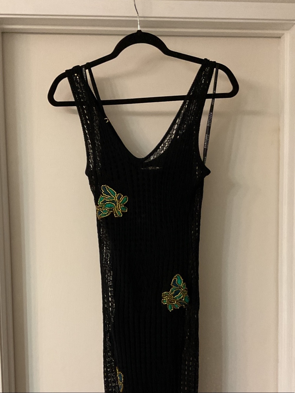 Marciano Black Maxi Dress with Green & Gold Appliqué
